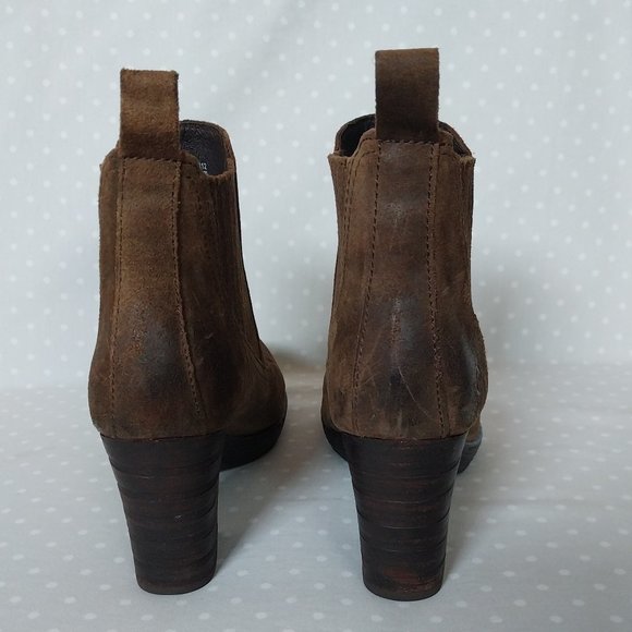 Born Brown Distressed Suede Western Inspired Stacked Heel Pull On Ankle Boots - Picture 6 of 11
